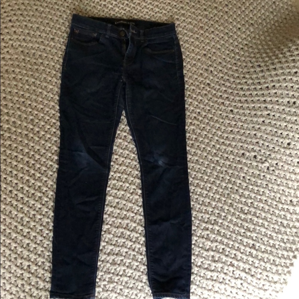 Express dark wash skinny jeans